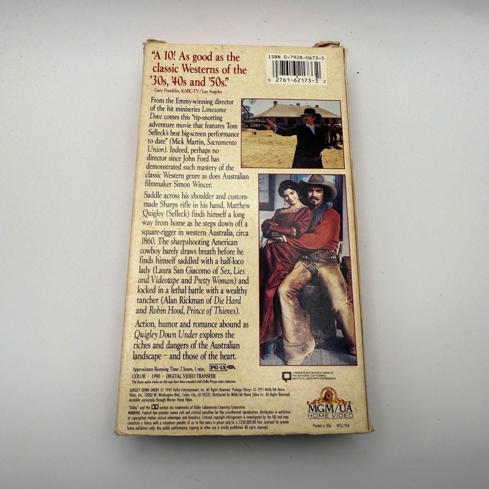 Quigley Down Under VHS Tom Selleck Alan Rickman 1990 Western MGM/UA M902173 - Picture 3 of 5